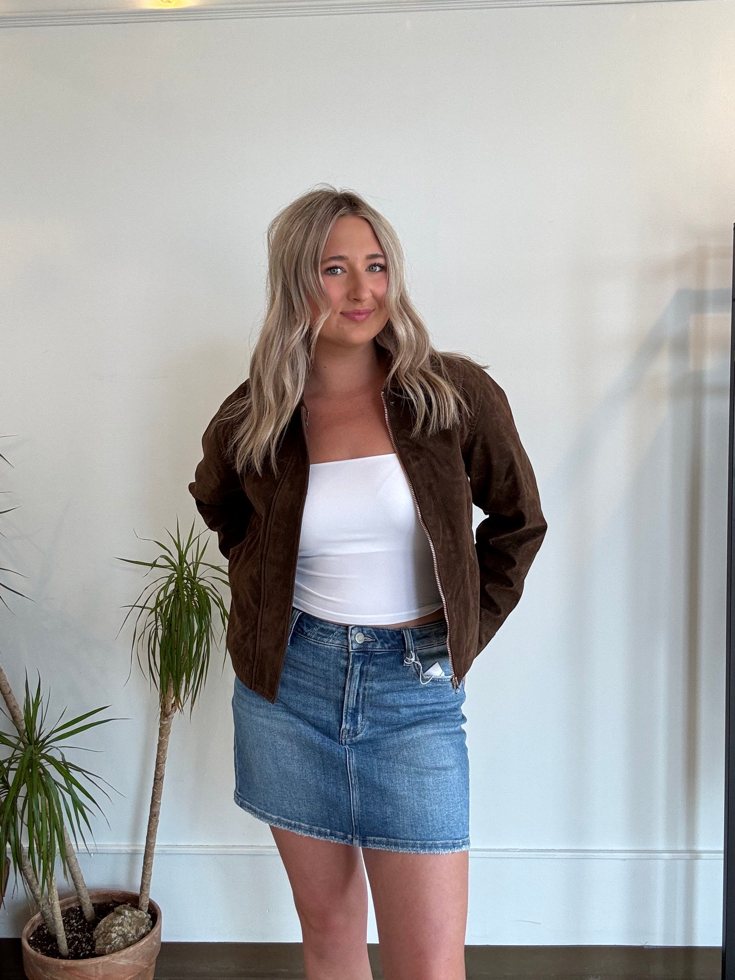 Chocolate Faux Suede Jacket