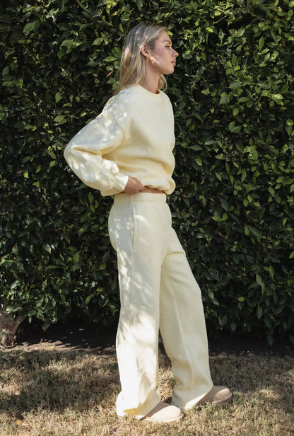Lani Cloud Fleece Wide Leg Sweatpants - Pale Yellow