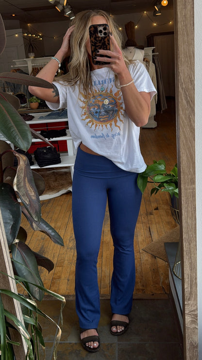 Cobalt Ribbed Fold Over Lounge Pant