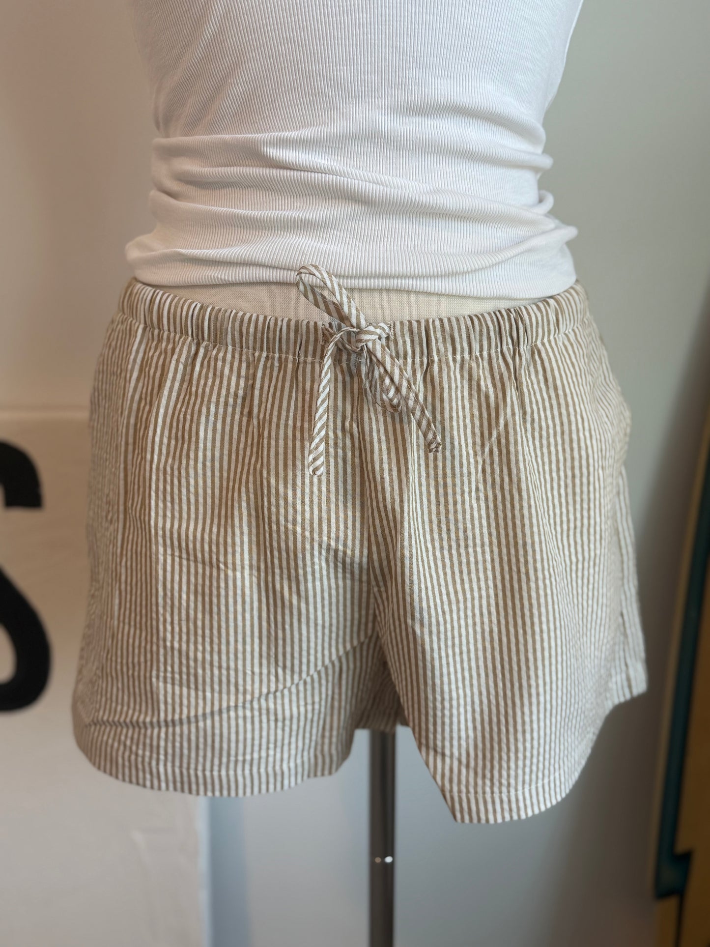 Coast Striped Drawstring Waist Shorts | Taupe & White