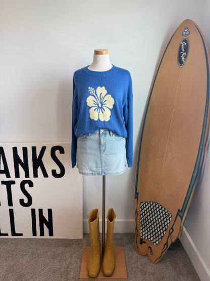 Blue Hibiscus Crewneck Sweater
