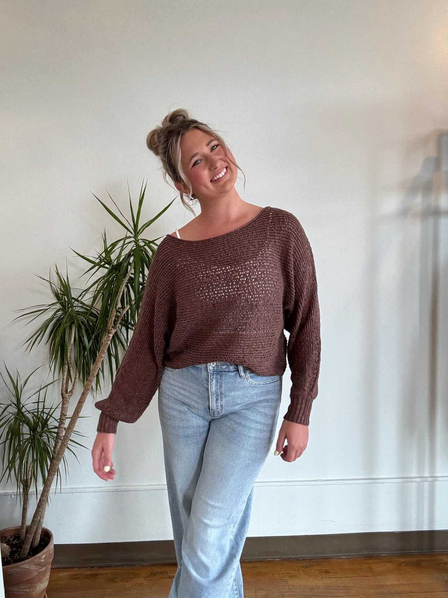 Chocolate Crochet Knit Sweater