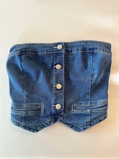 Denim Strapless Button Up Top