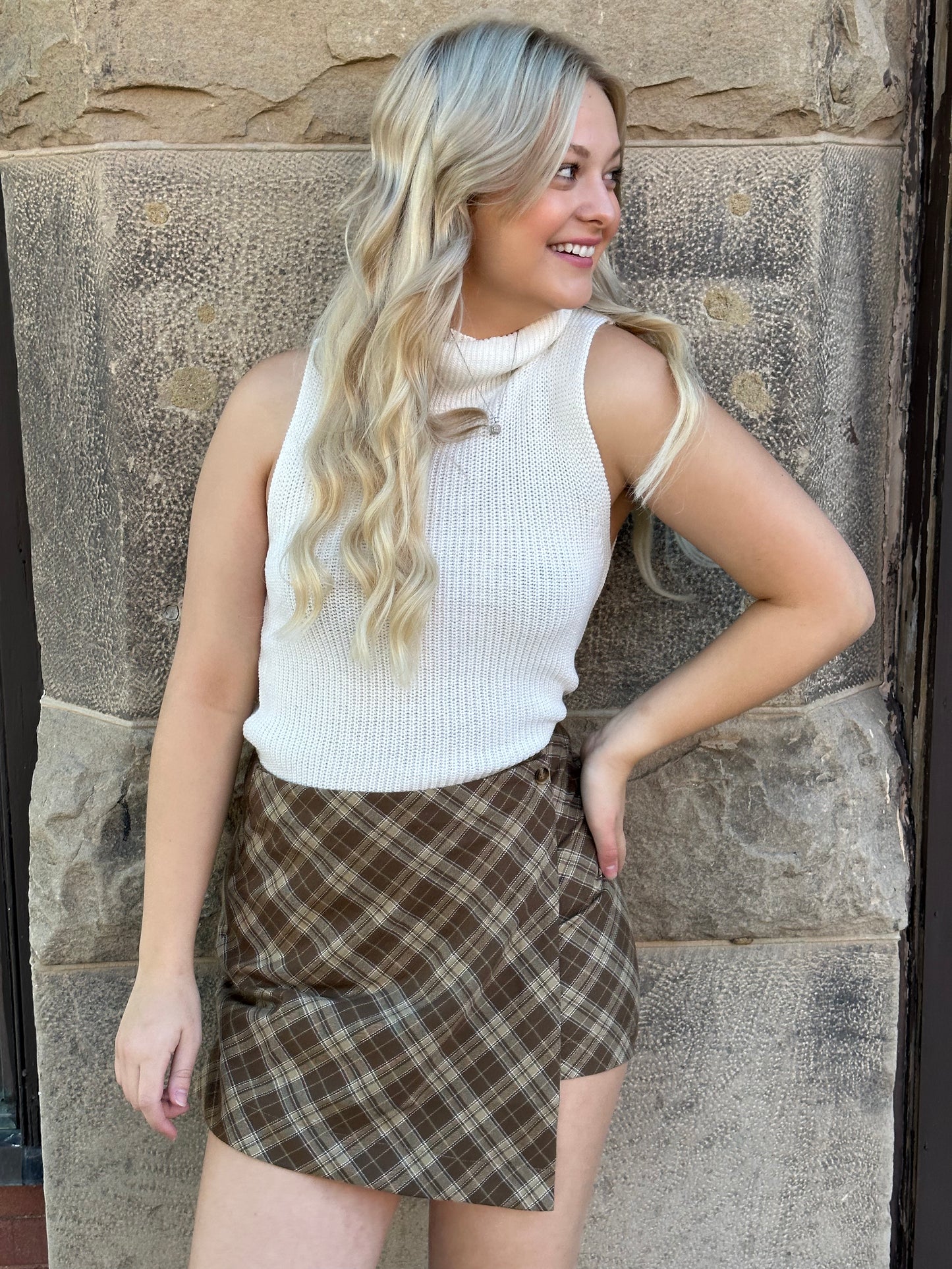 Plaid Wrap Mini Skirt