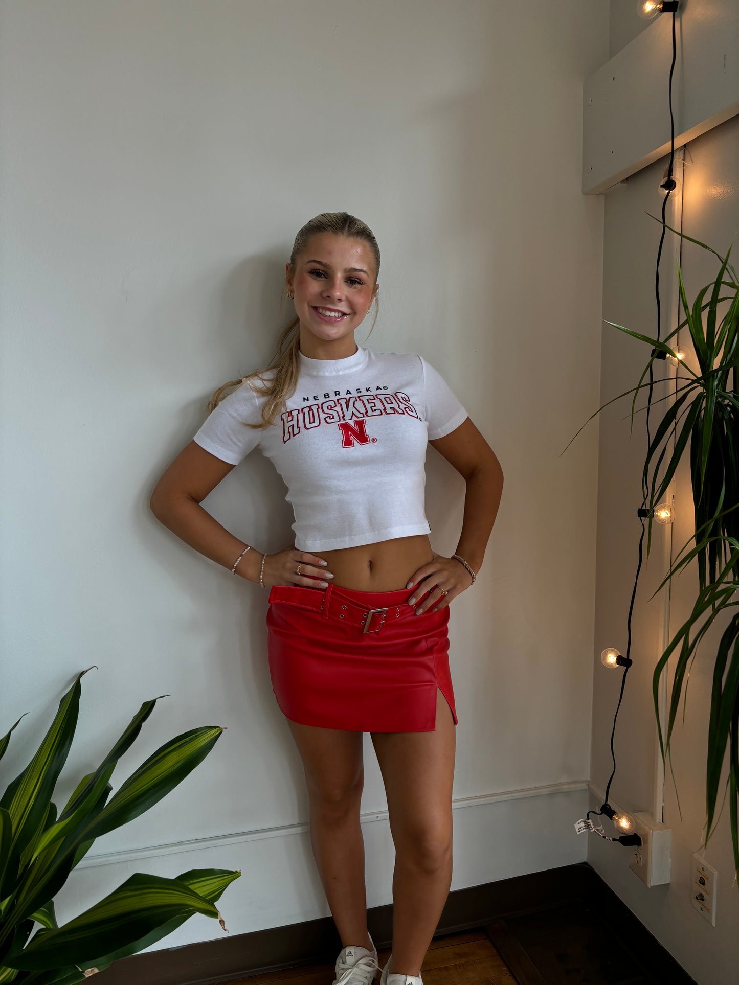 Red Belted Mini Skirt