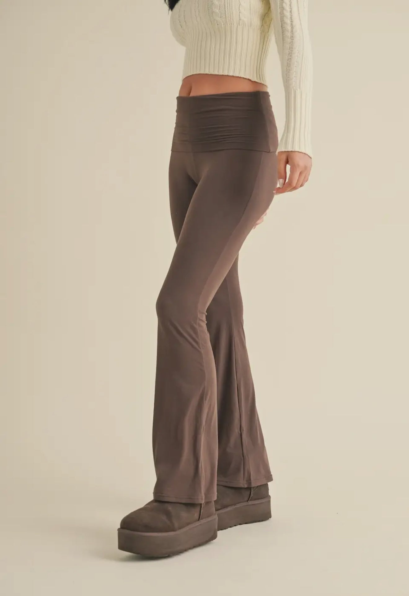 Ultra Soft Chocolate Foldover Flare Pants
