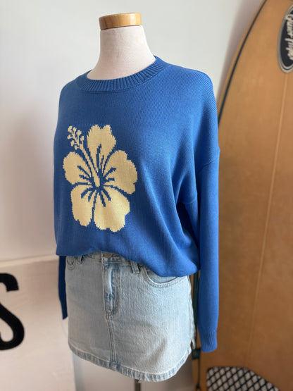 Blue Hibiscus Crewneck Sweater
