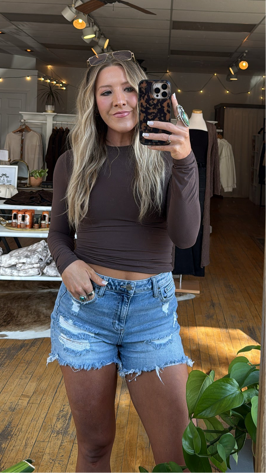 Brown Ultra Soft Knit Long Sleeve Tee