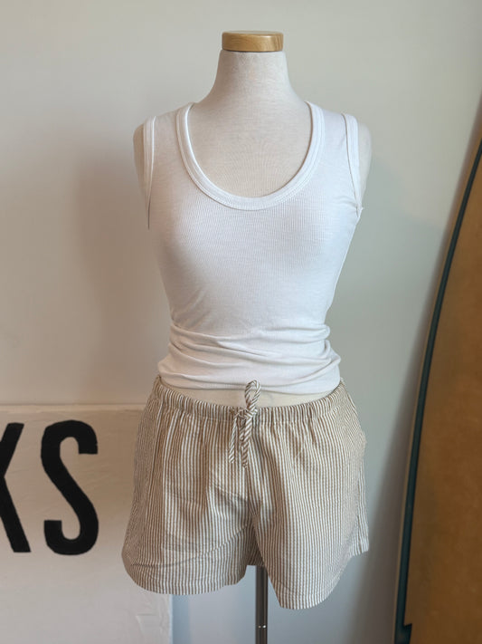 Coast Striped Drawstring Waist Shorts | Taupe & White