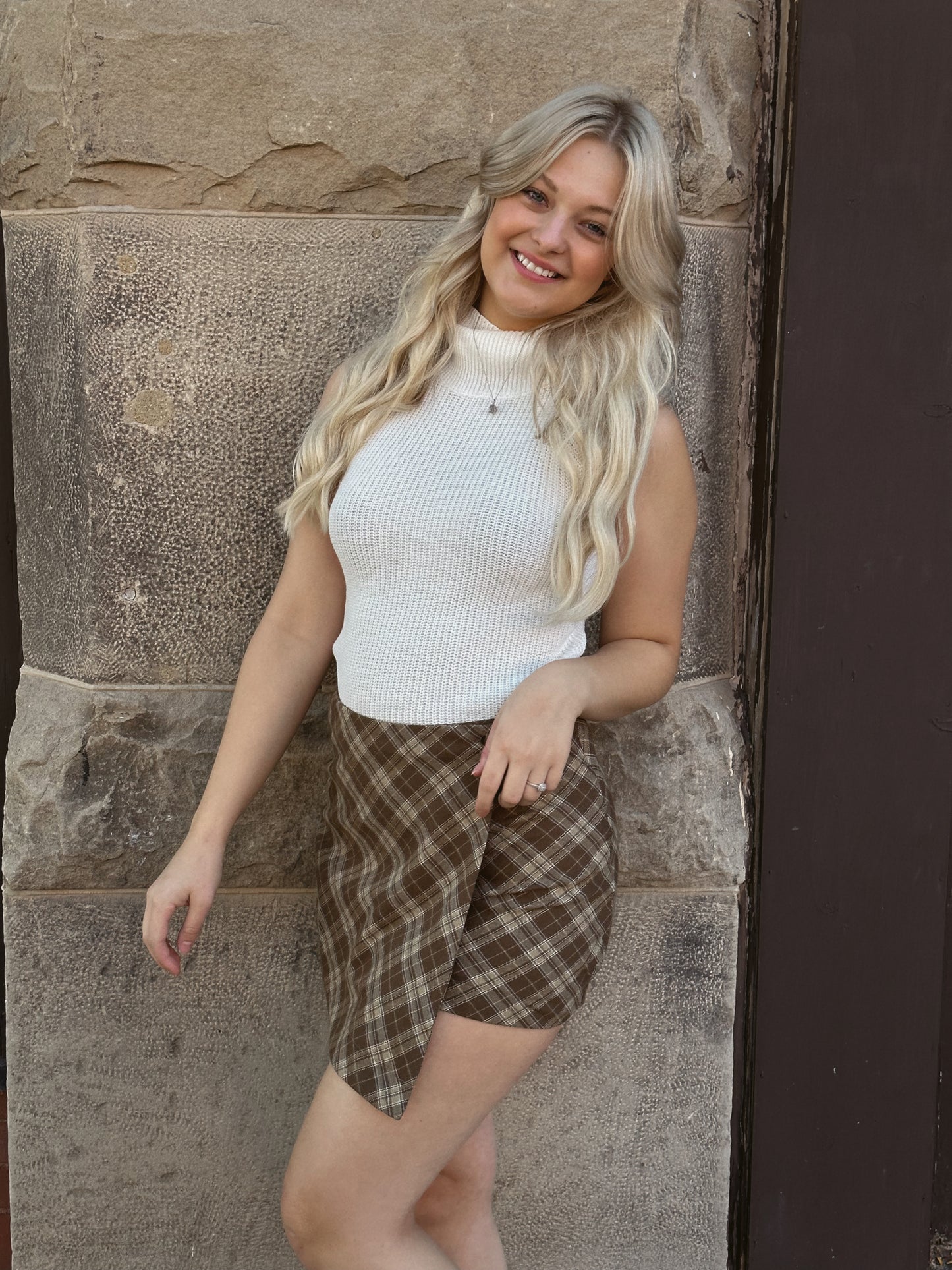 Plaid Wrap Mini Skirt