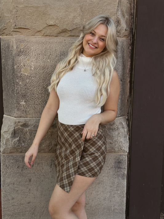 Plaid Wrap Mini Skirt