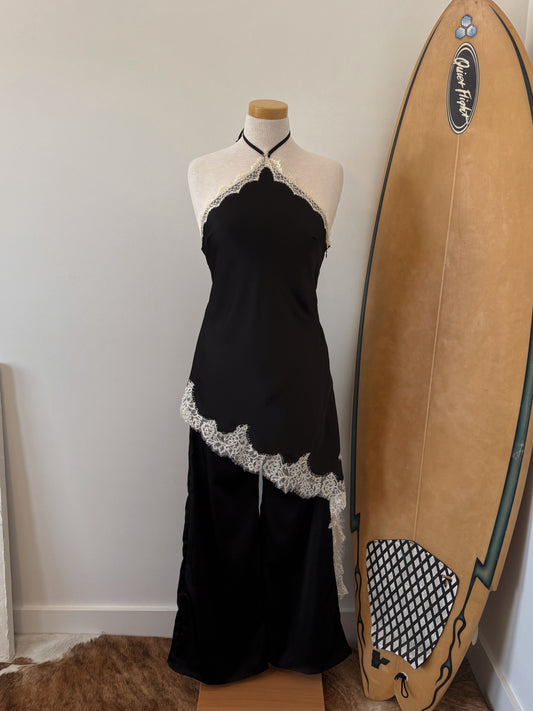 Satin Lace Halter Jumpsuit