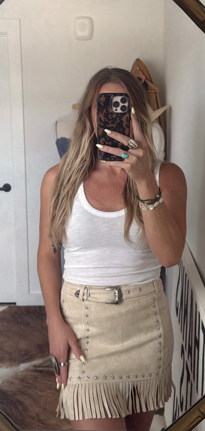 Star Of The Show Fringe Mini Skirt - Cream