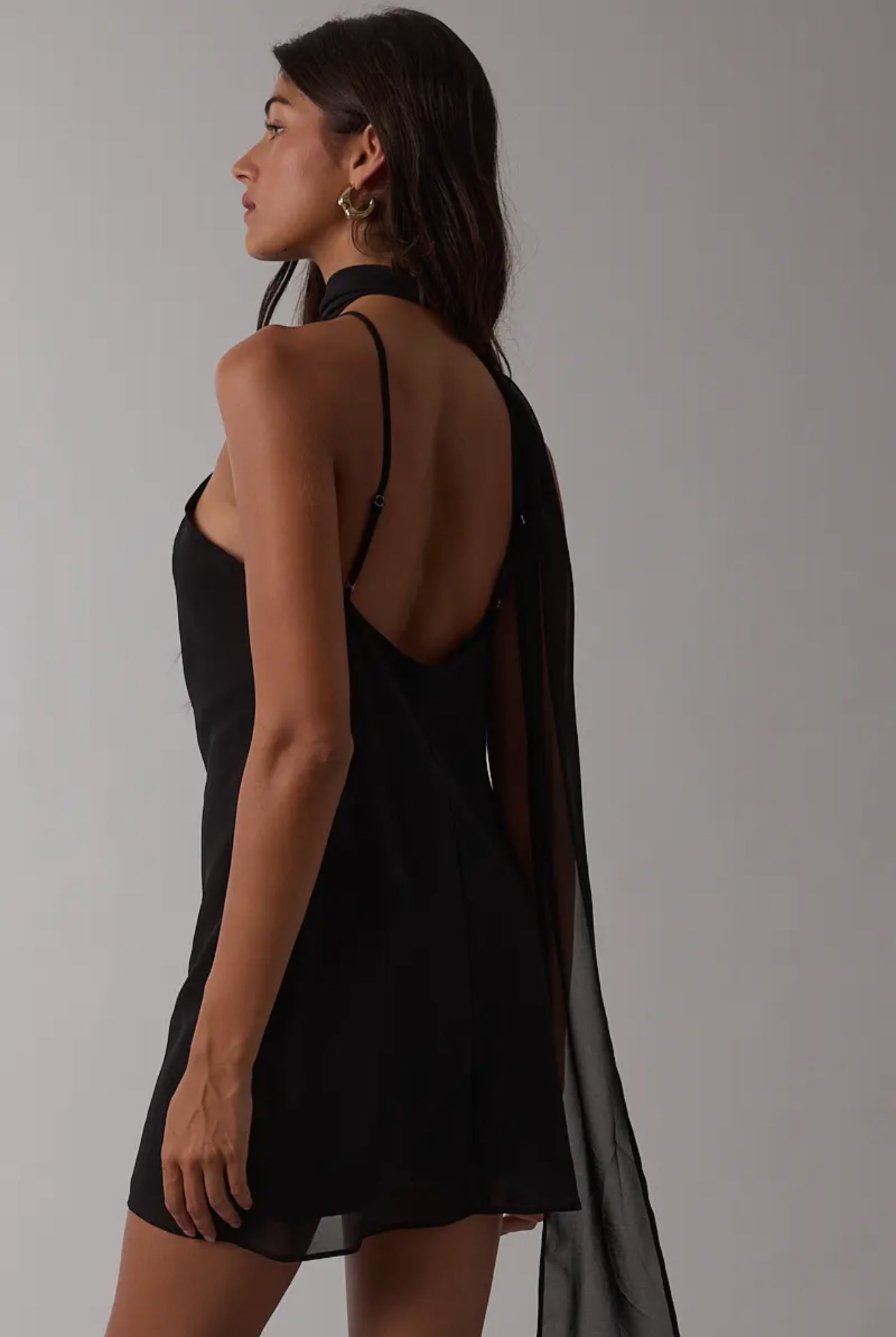 Delaney Sheer Long Scarf Open Back Mini Dress