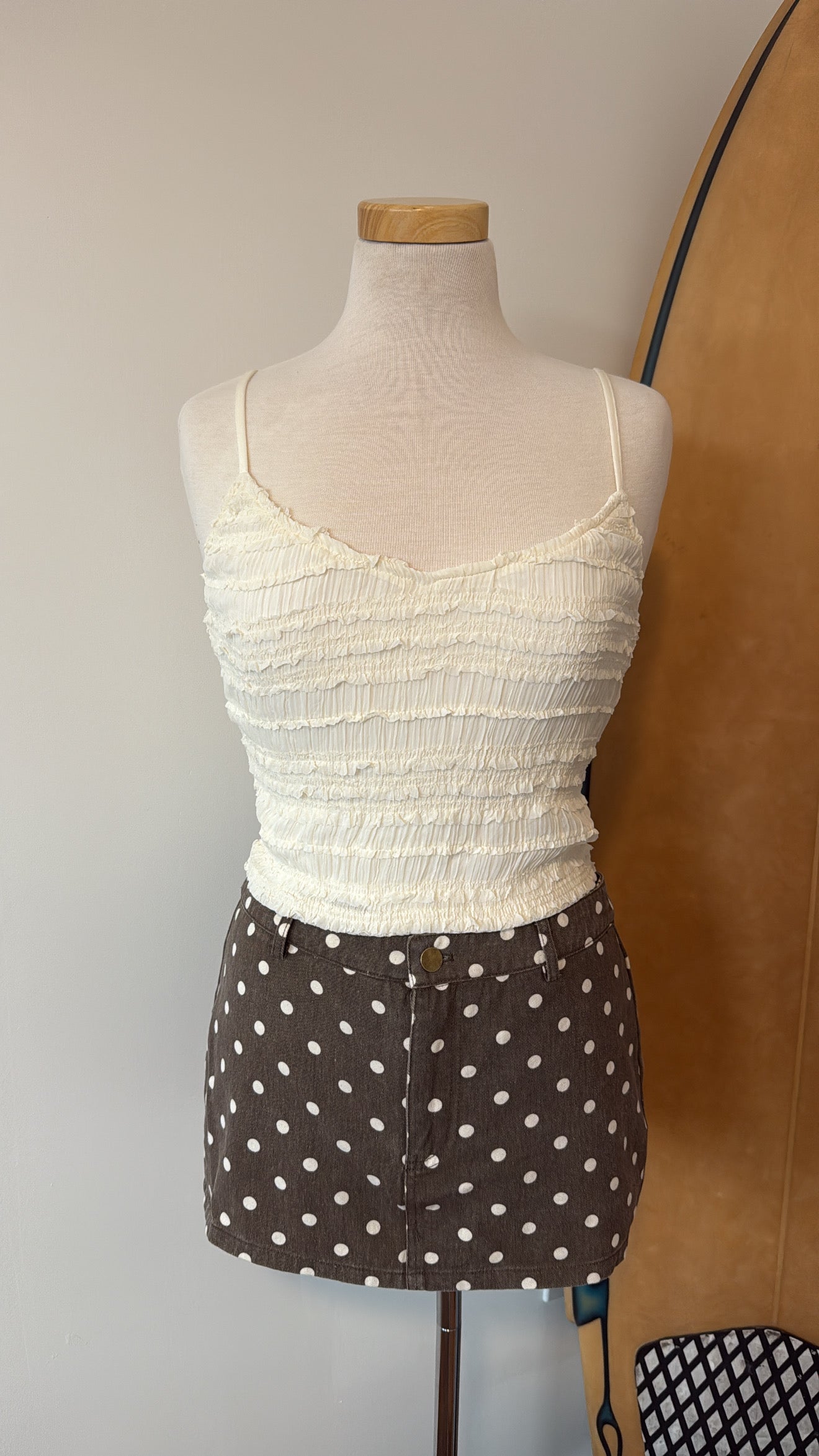 Brown Denim Polka Dot Skort