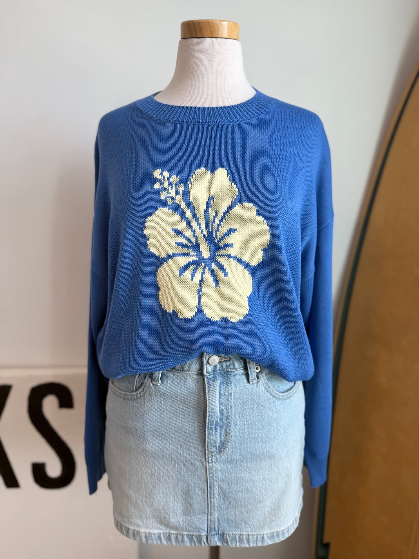 Blue Hibiscus Crewneck Sweater