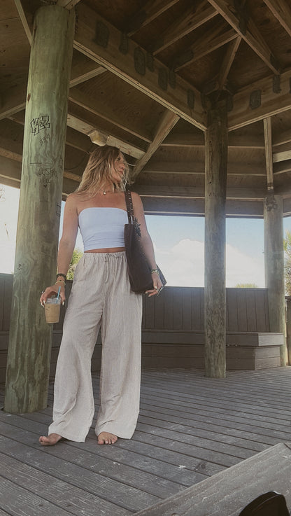 Coast Striped Drawstring Waist Pants | Taupe & White