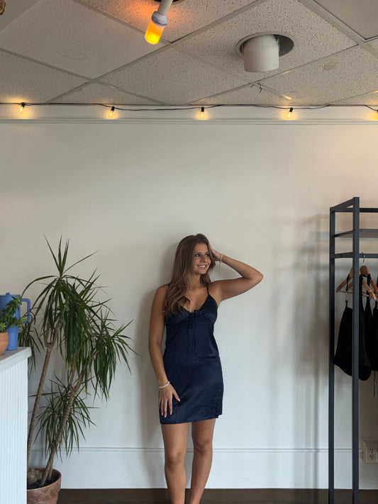 Midnight Mini Satin Slip Dress