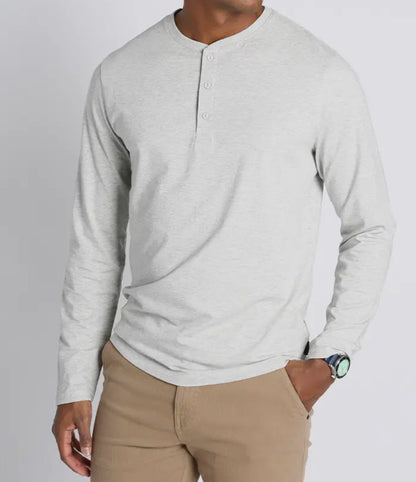 Light Grey Cotton Blend Long Sleeve Henley