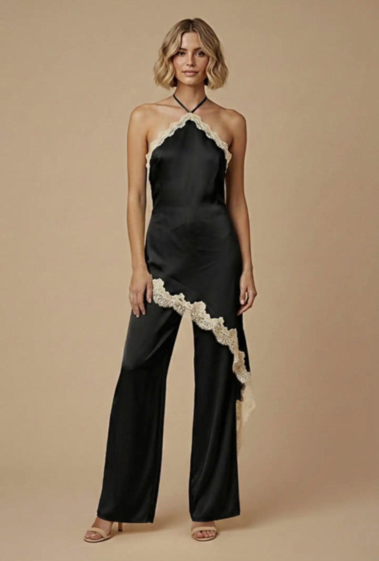 Satin Lace Halter Jumpsuit
