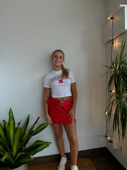 Red Belted Mini Skirt