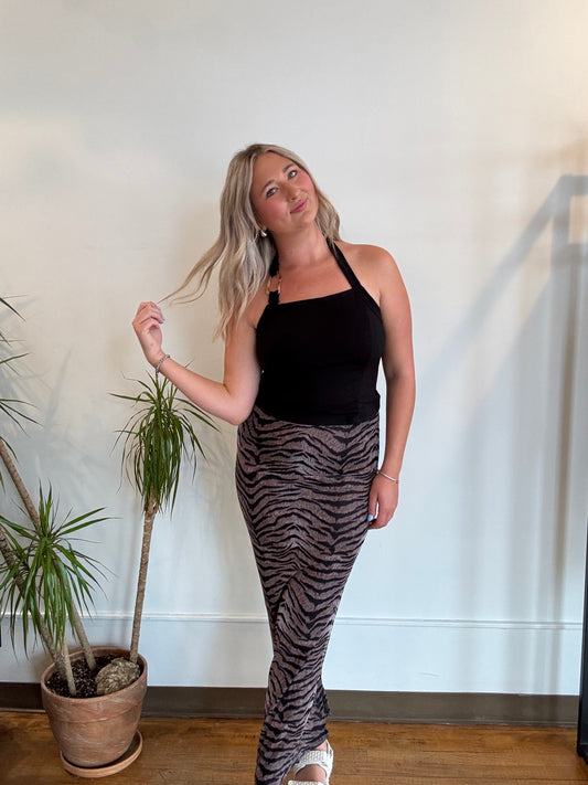 Tiger Print Low Waist Maxi Skirt