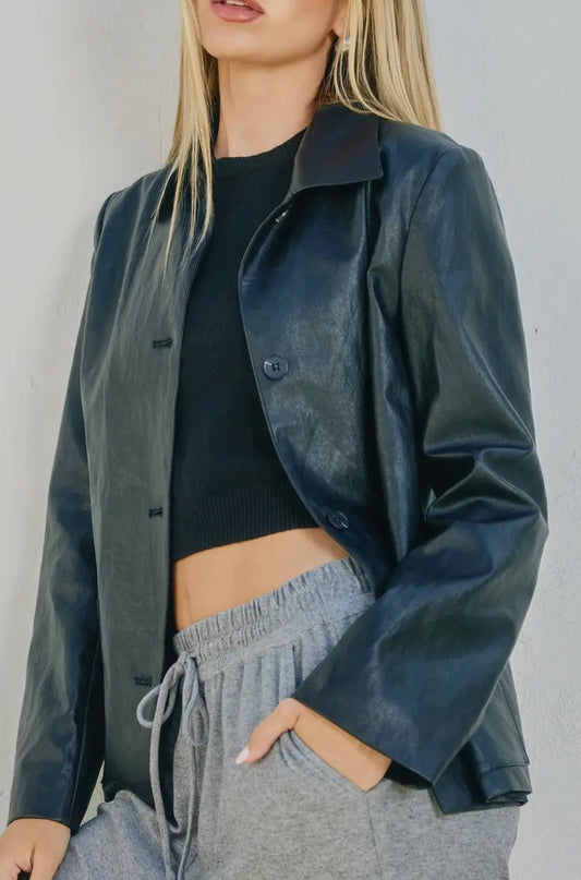 Sloan Vegan Leather Collared Jacket