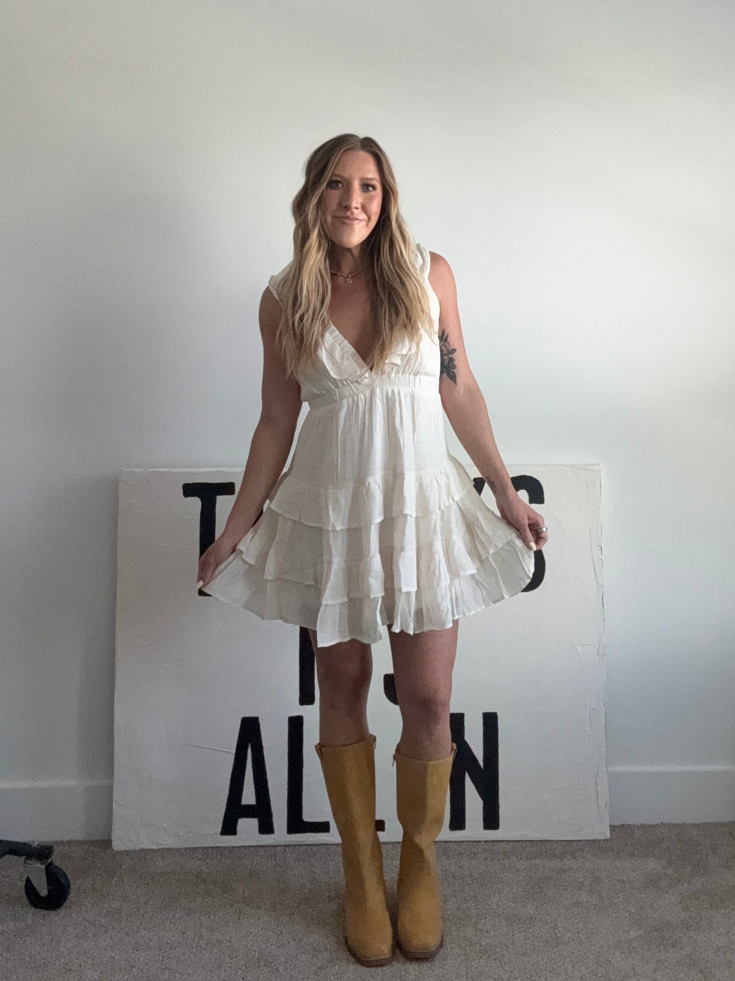 Cove Ruffle Mini Dress - Cream