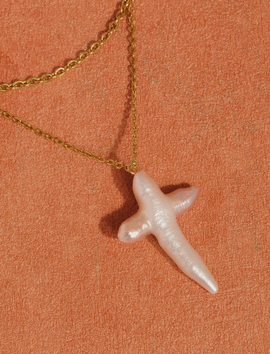 Aurise Freshwater Pearl Cross Necklace