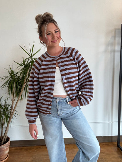 Brown & Blue Striped Cardigan