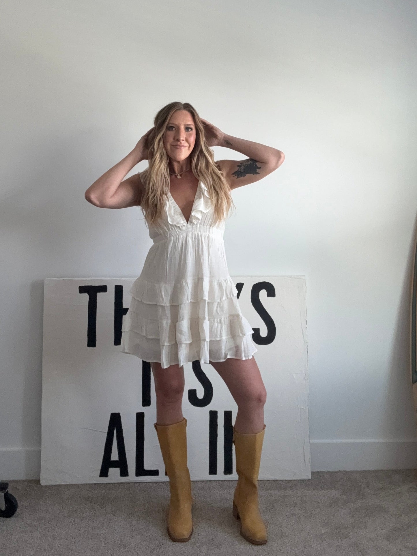 Cove Ruffle Mini Dress - Cream