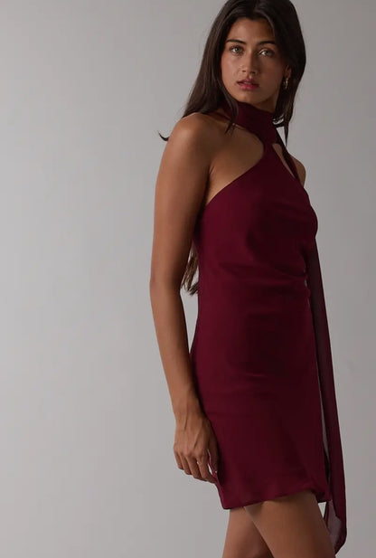 Delaney Sheer Long Scarf Open Back Mini Dress