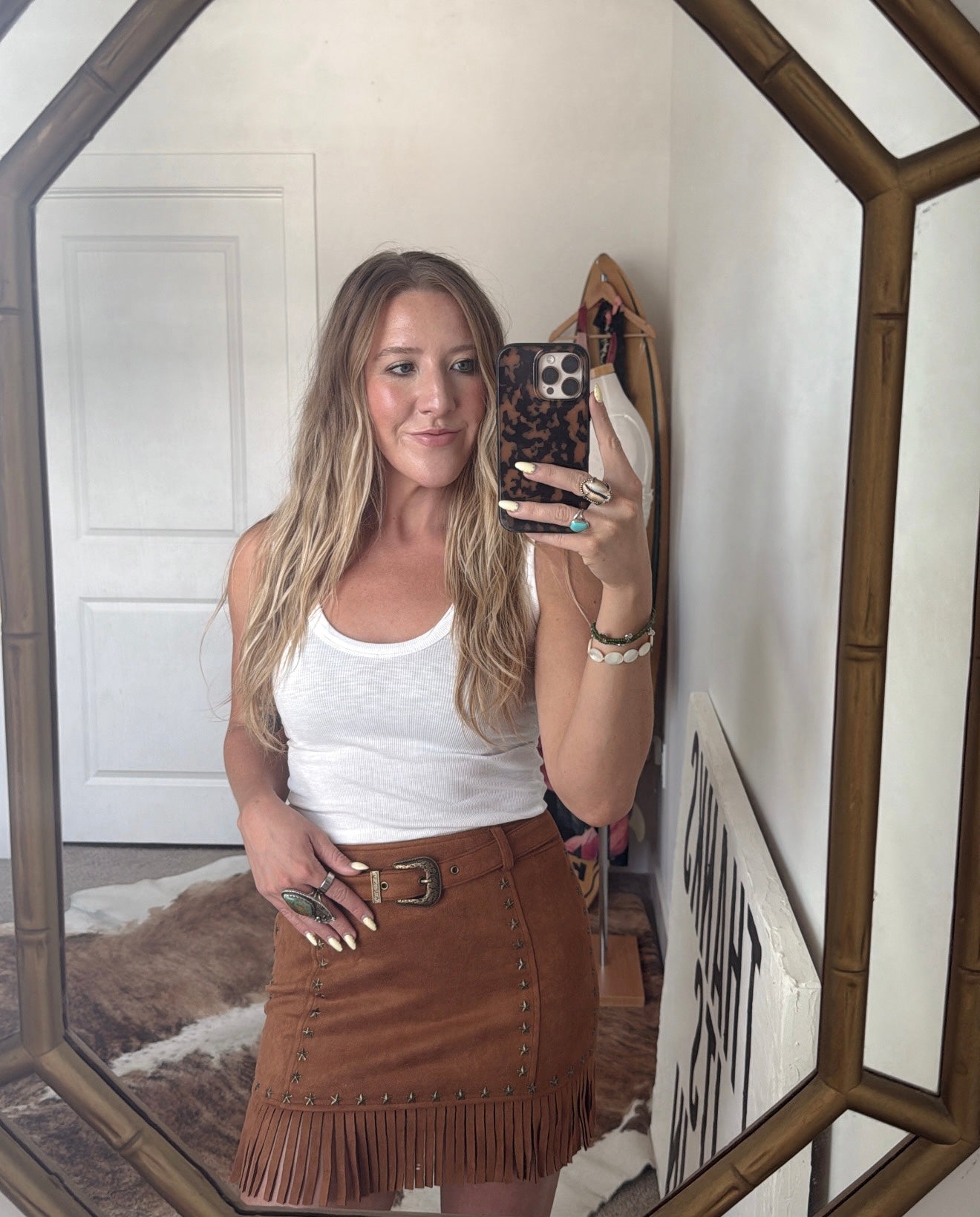 Star Of The Show Fringe Mini Skirt - Camel