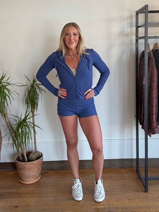 Cobalt Ribbed Lounge Hoodie