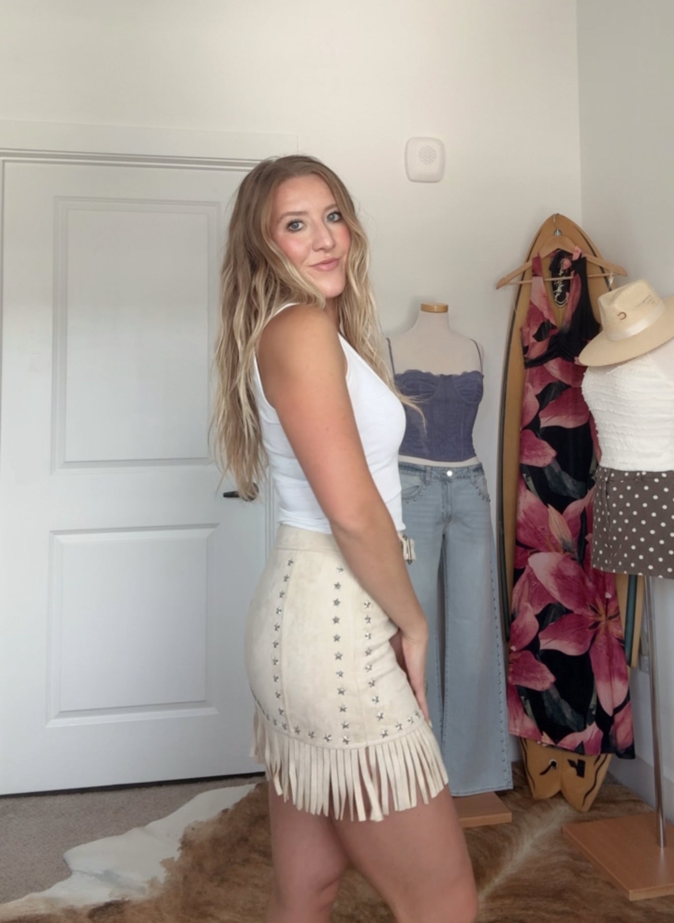 Star Of The Show Fringe Mini Skirt - Cream