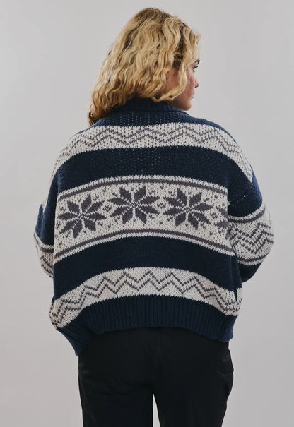 Cooper Fair Isle Collared Sweater Jacket - Navy