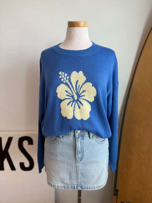Blue Hibiscus Crewneck Sweater