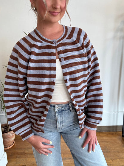 Brown & Blue Striped Cardigan