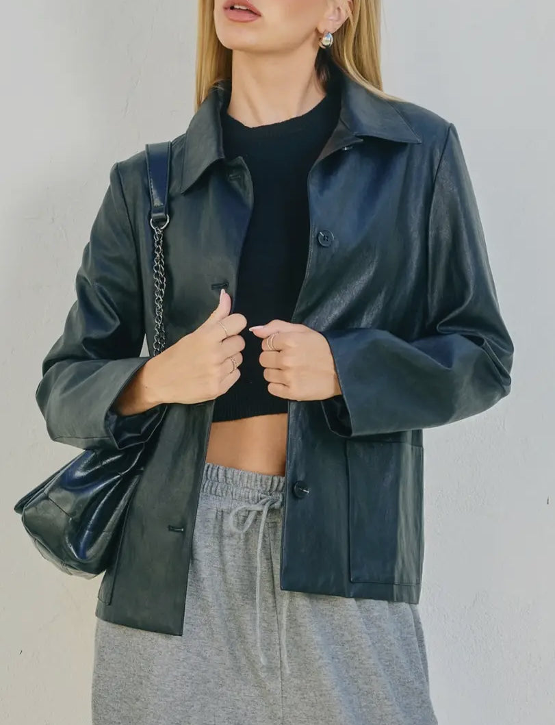 Sloan Vegan Leather Collared Jacket