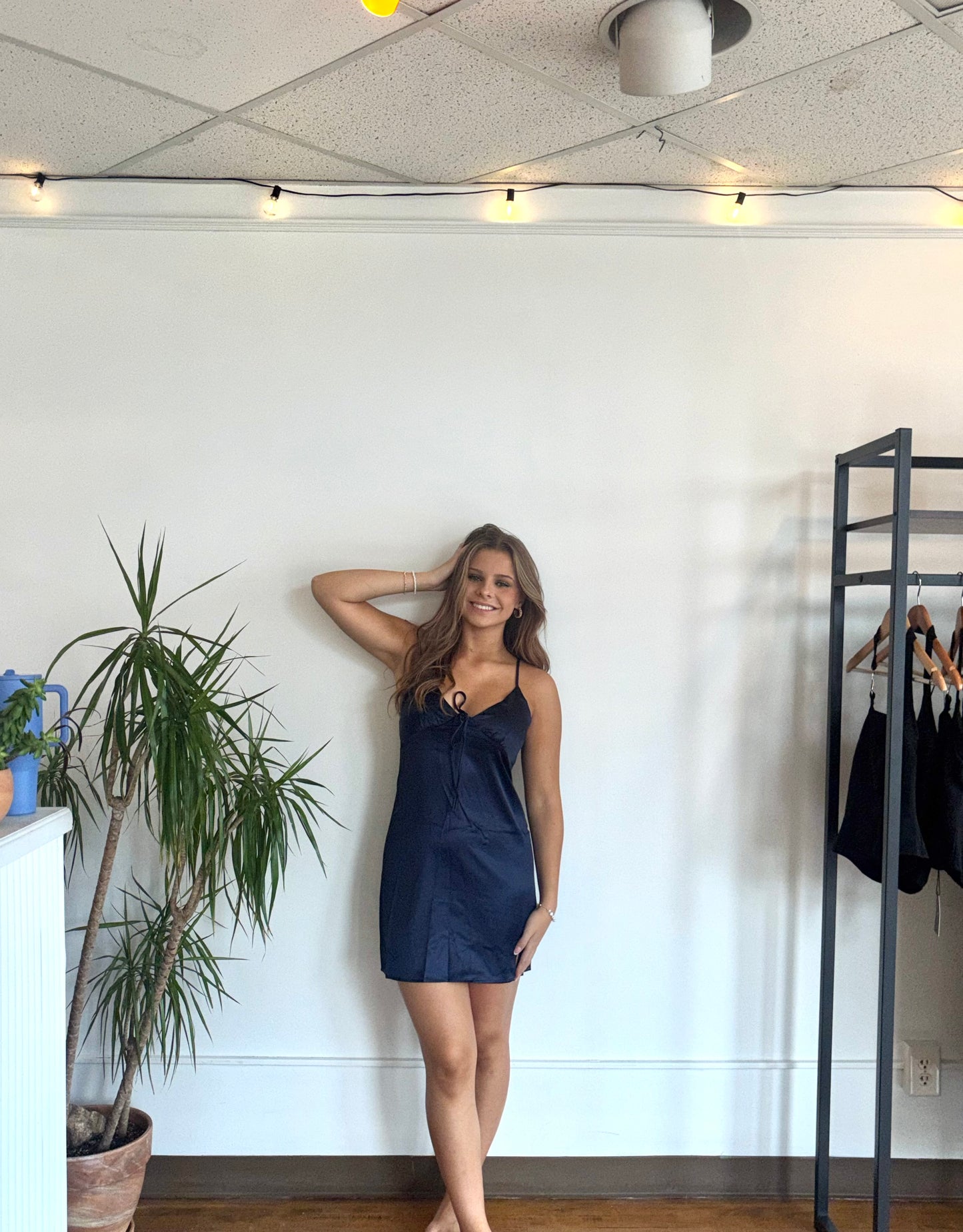 Midnight Mini Satin Slip Dress