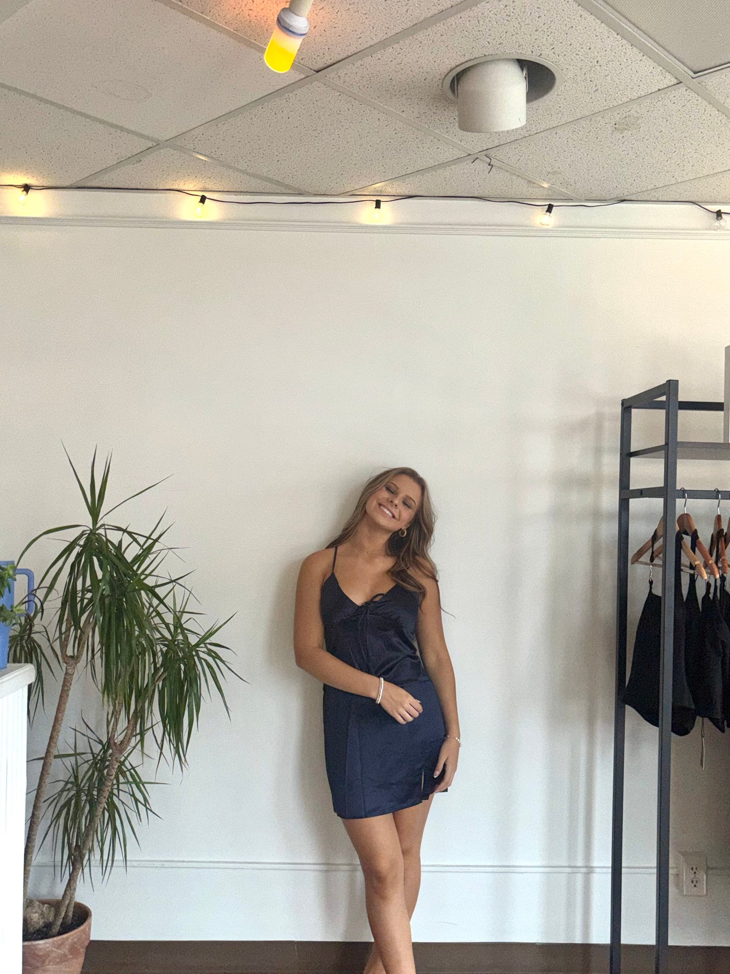 Midnight Mini Satin Slip Dress