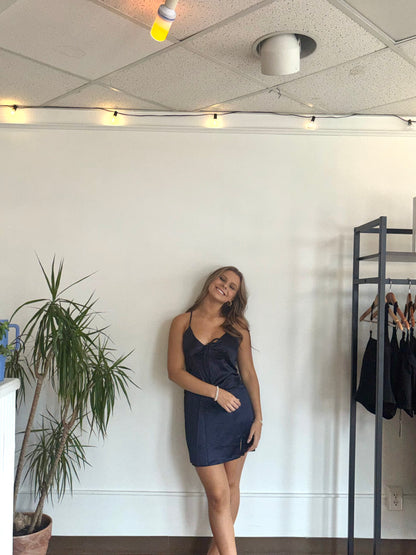 Midnight Mini Satin Slip Dress