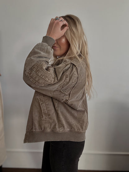 Maverick Oversized Washed Bomber Jacket