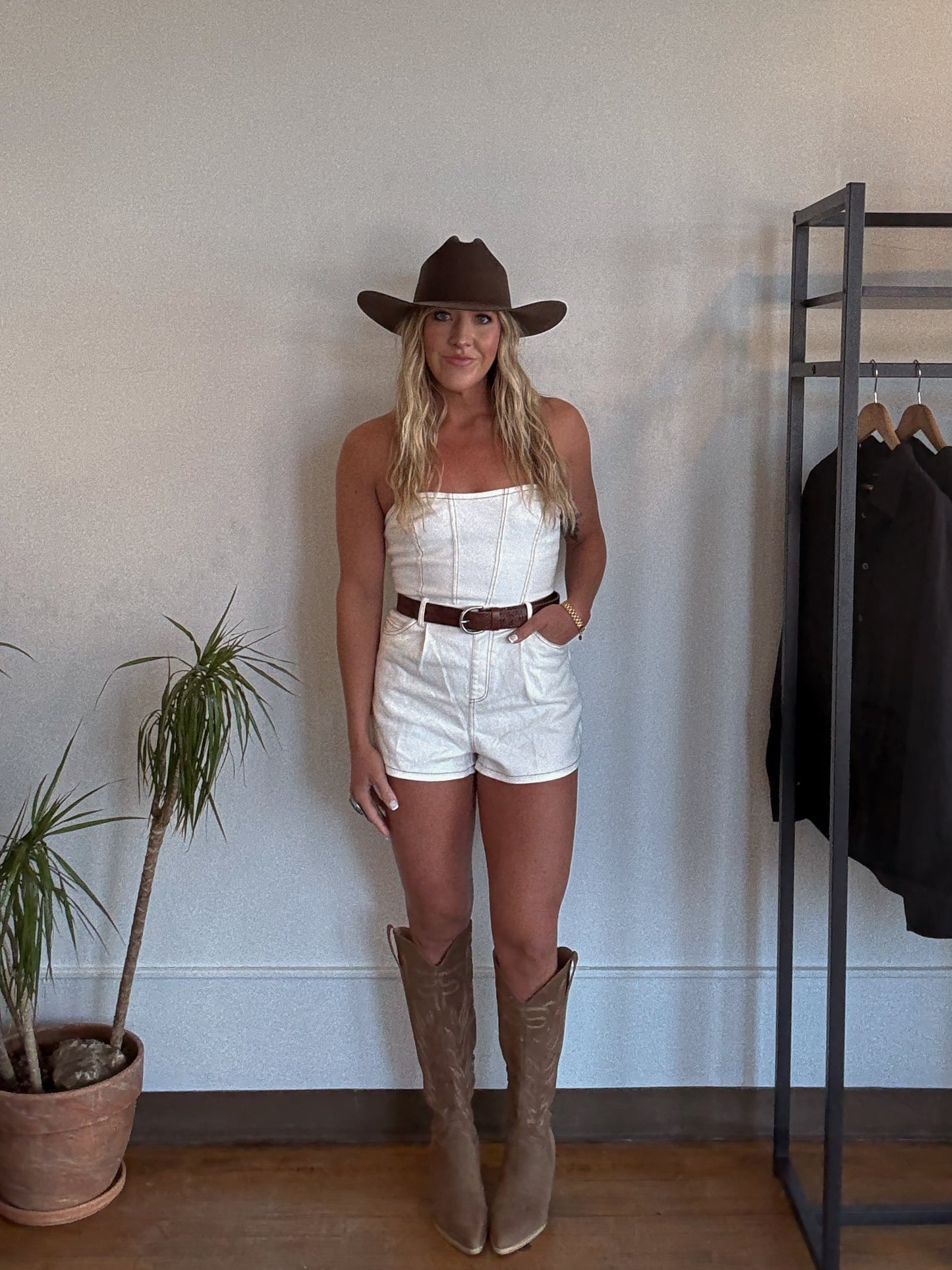 Indie Tube White Denim Romper