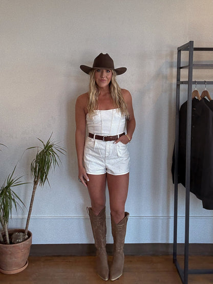 Indie Tube White Denim Romper