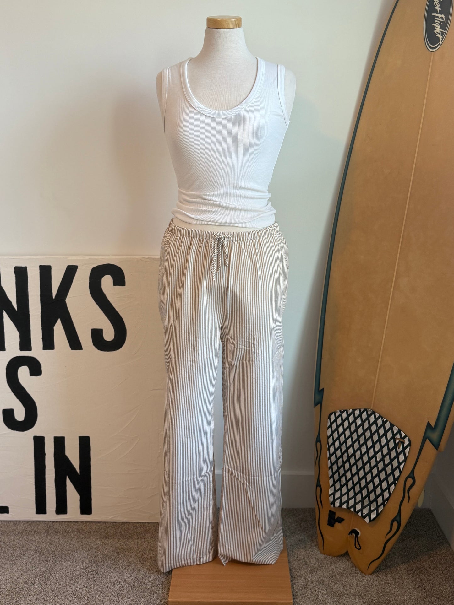 Coast Striped Drawstring Waist Pants | Taupe & White