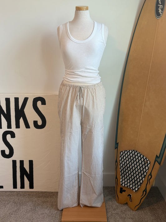 Coast Striped Drawstring Waist Pants | Taupe & White