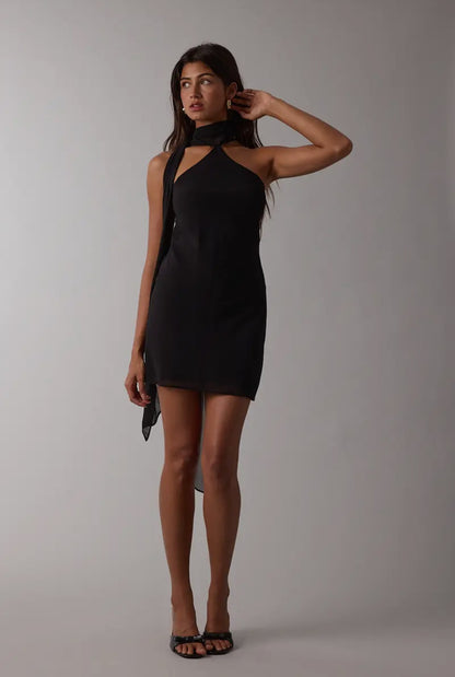 Delaney Sheer Long Scarf Open Back Mini Dress