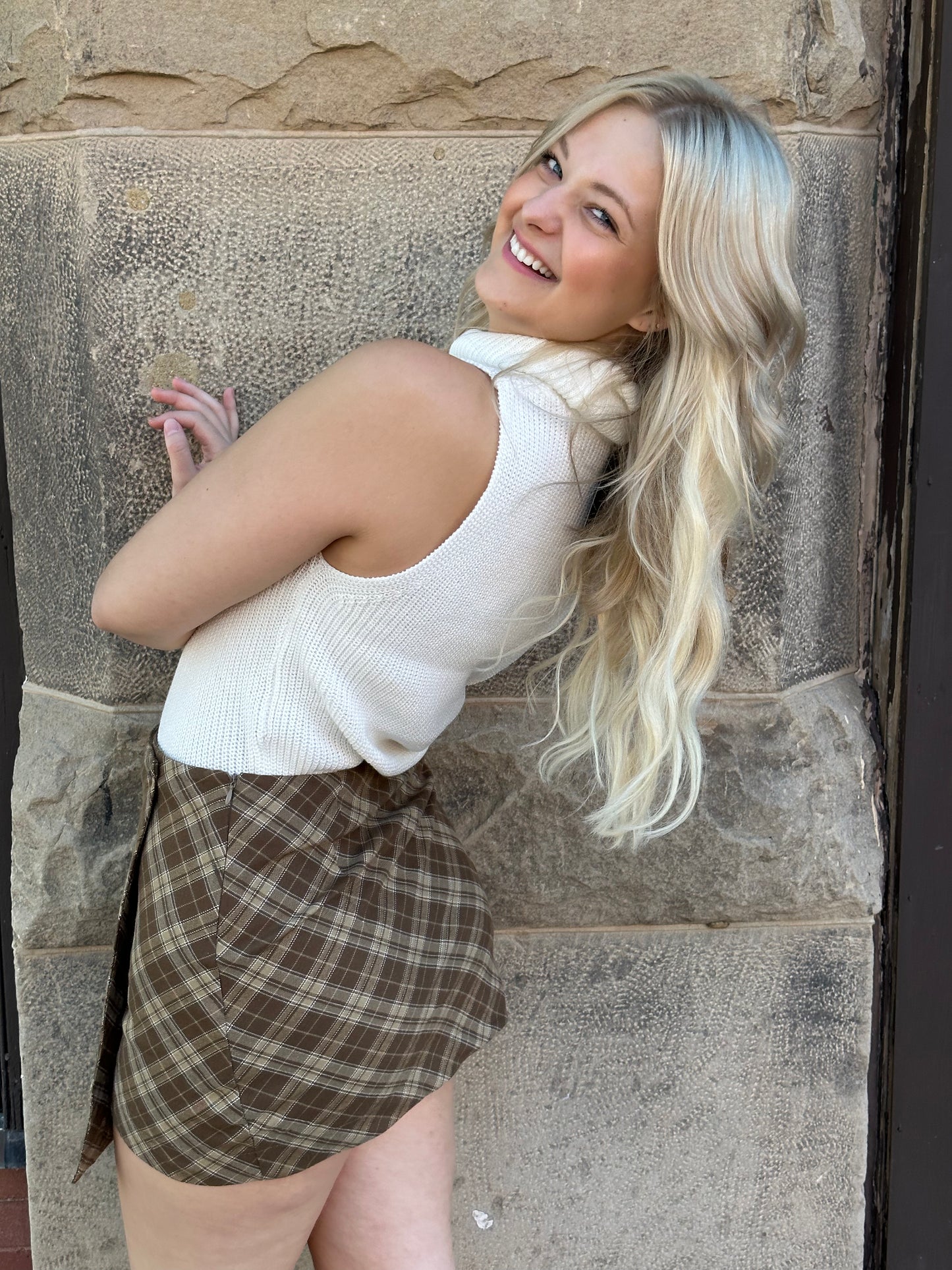 Plaid Wrap Mini Skirt