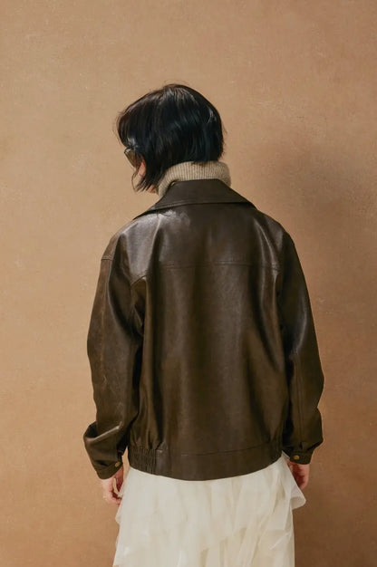Espresso Oversized Faux Leather Biker Jacket